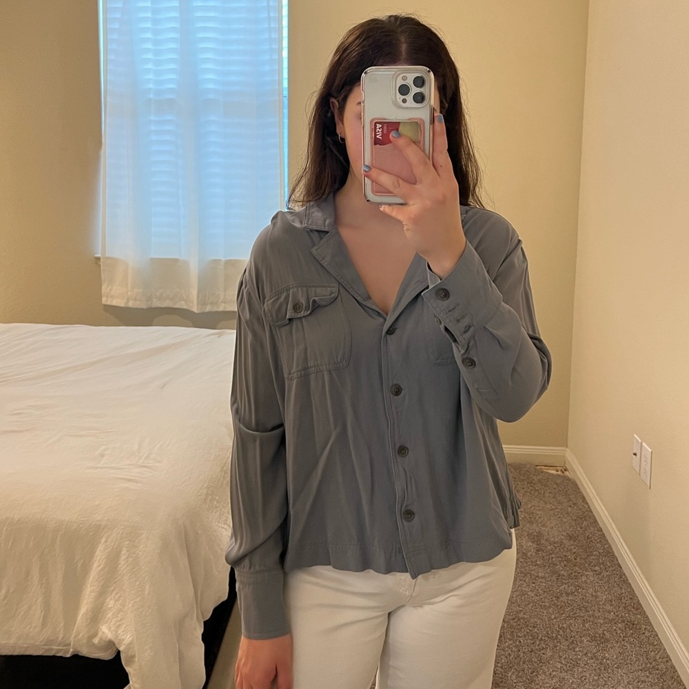 Grey button up blouse